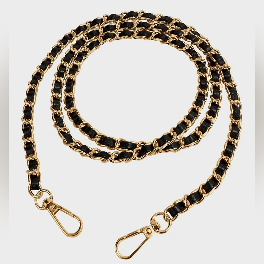 Black Leather & Gold-tone Metal Replacement Bag Strap